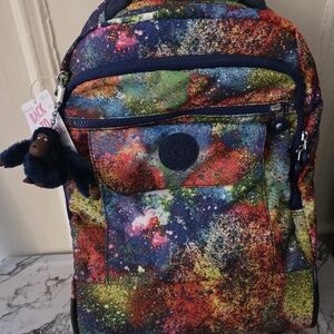 Kipling Multicolor Galaxy Print Backpack - Navy Accents